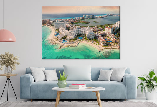Hotels in Cancun Hotel Zone at Sunset Wall Art Decor 100% Australian Made