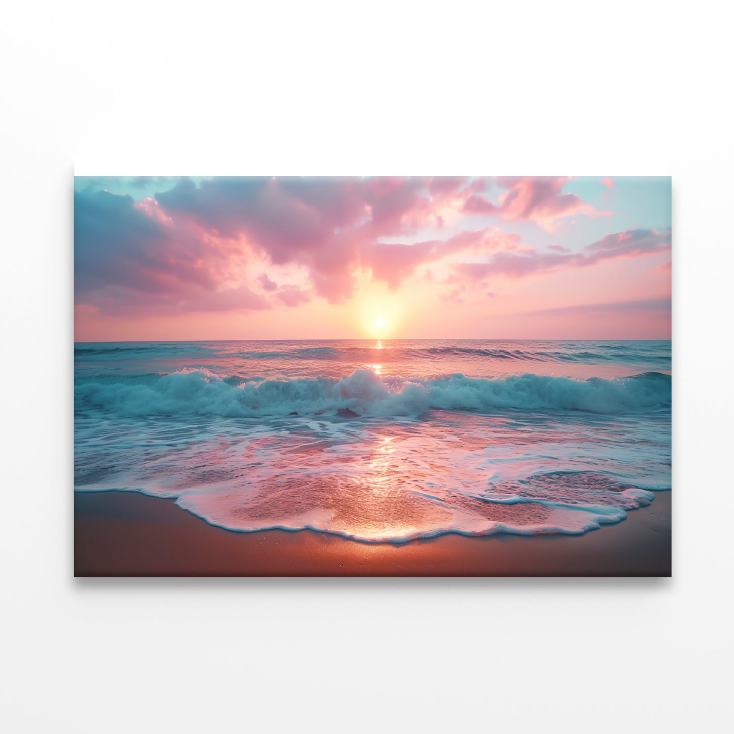 Beautiful Sunset over a Pink Sandy Beach View Print 100% Australian Made