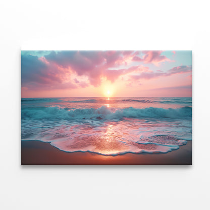 Beautiful Sunset over a Pink Sandy Beach View Print 100% Australian Made