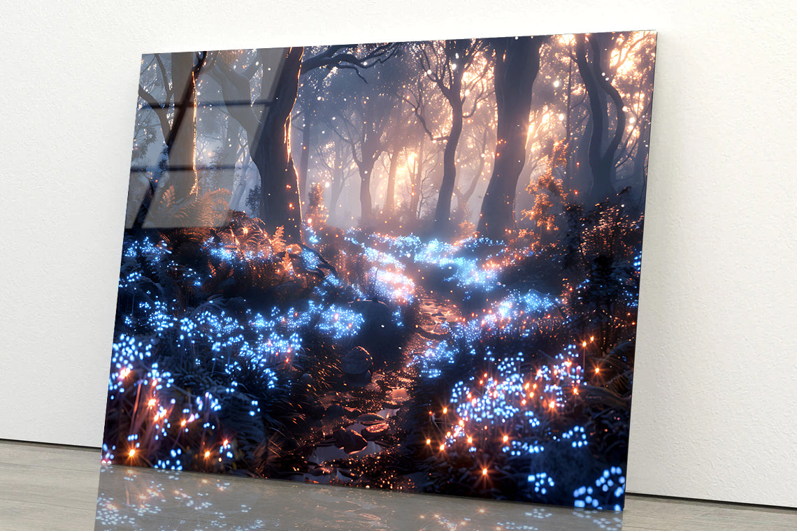 Forest with Red Leaves and Trees by Lights Acrylic Glass Print Tempered Glass Wall Art 100% Made in Australia Ready to Hang