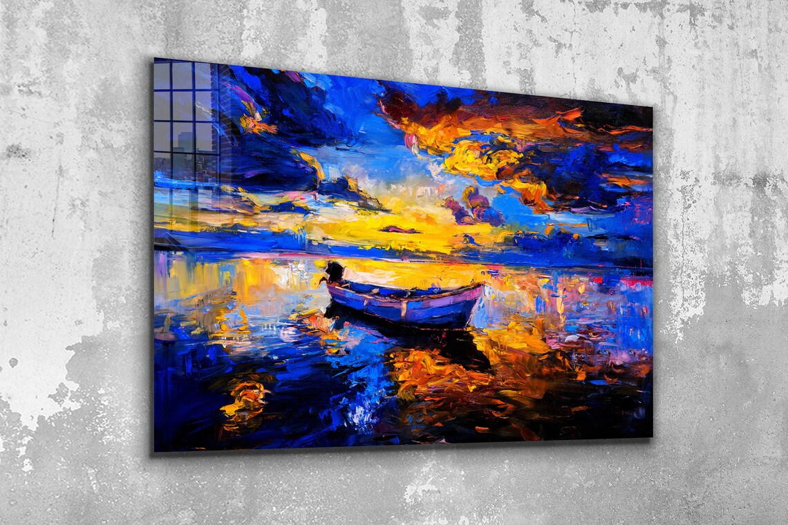 Boat Sea Oil Painting UV Direct Aluminum Print Australian Made Quality