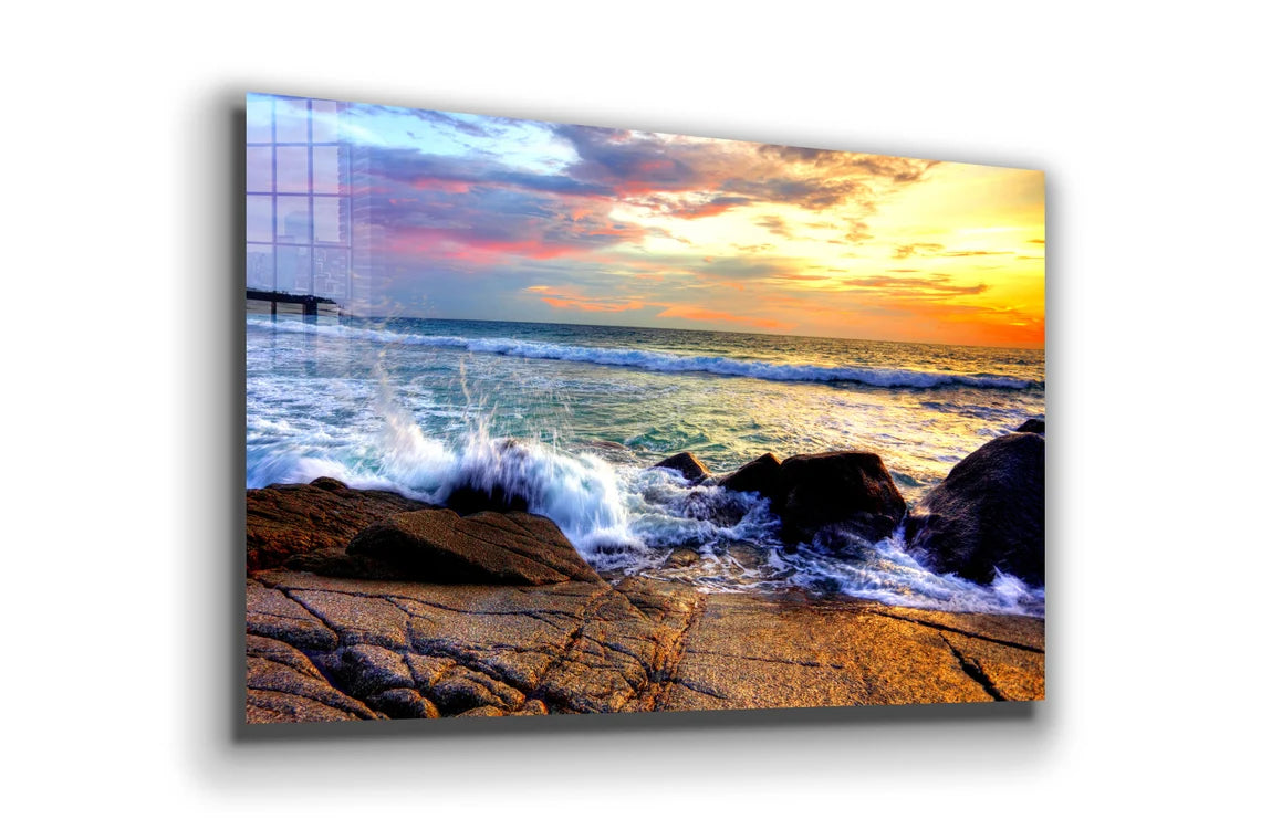 Seasplash on Rocks Sky UV Direct Aluminum Print Australian Made Quality