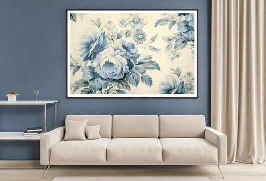 Blue Floral Vintage Wallpaper Home Decor Premium Quality Poster Print Choose Your Sizes