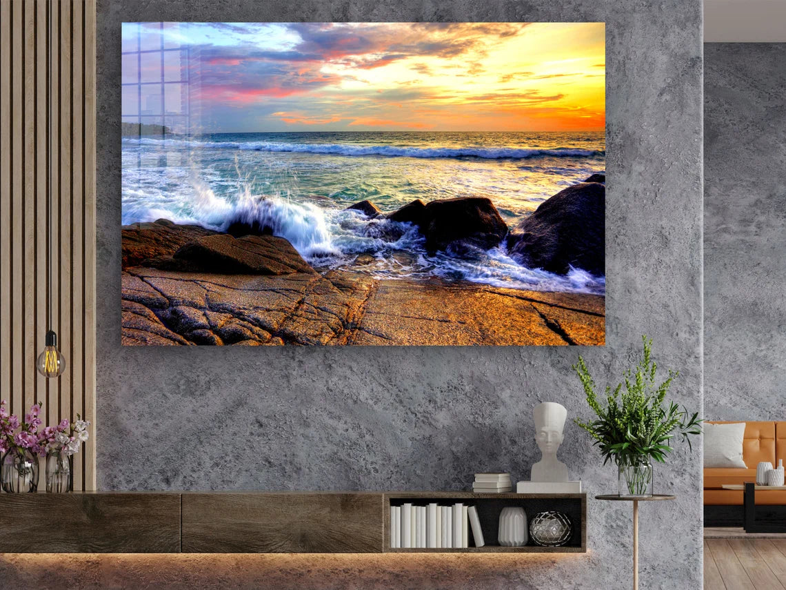 Seasplash on Rocks Sky UV Direct Aluminum Print Australian Made Quality