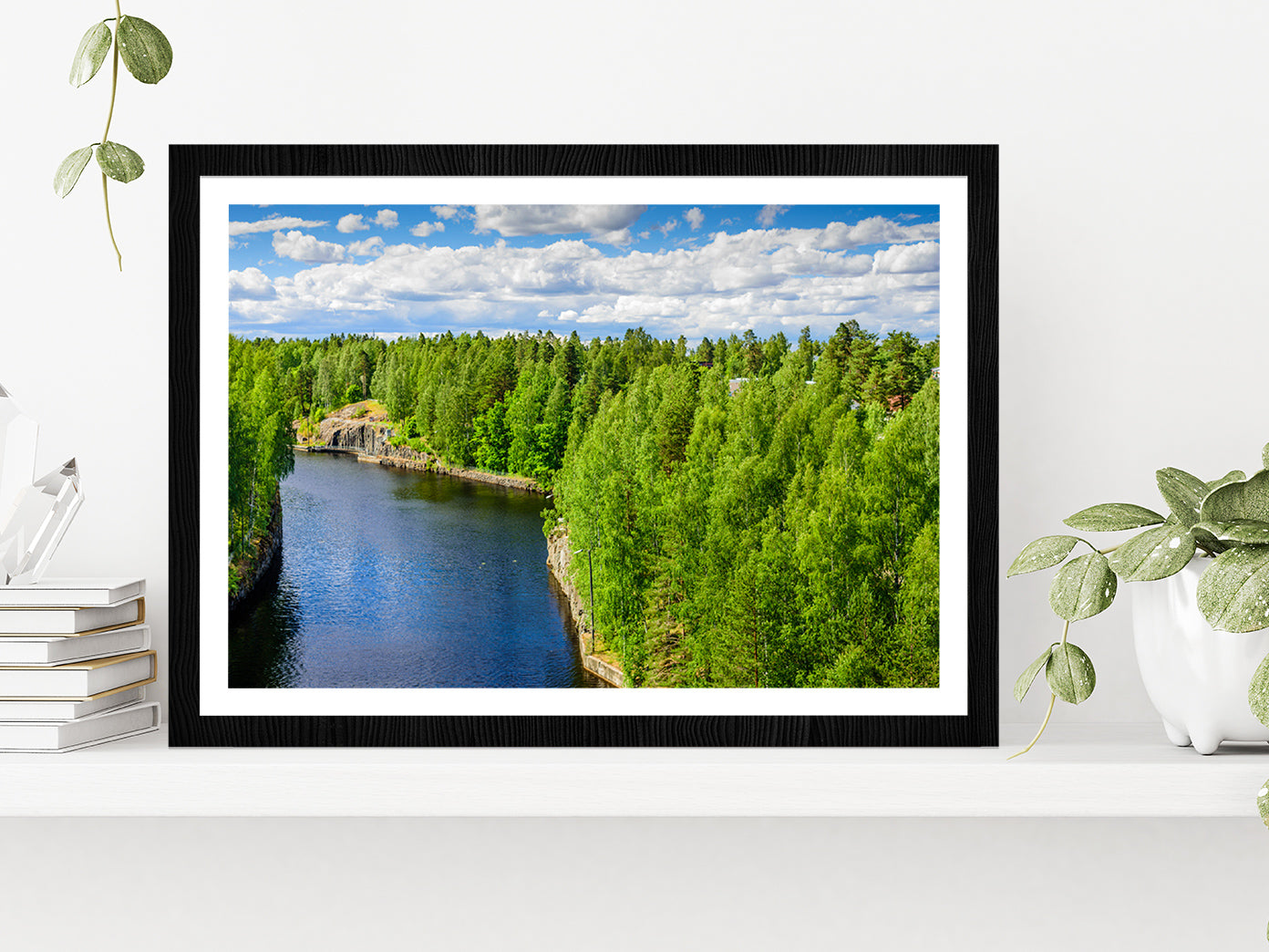 Saimaa Canal Near Lappeenranta Glass Framed Wall Art, Ready to Hang Quality Print With White Border Black