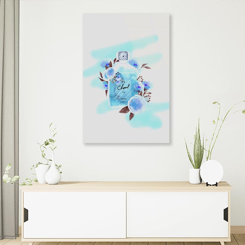 Blue Color Perfume 3D Design Acrylic Glass Print Tempered Glass Wall Art 100% Made in Australia Ready to Hang