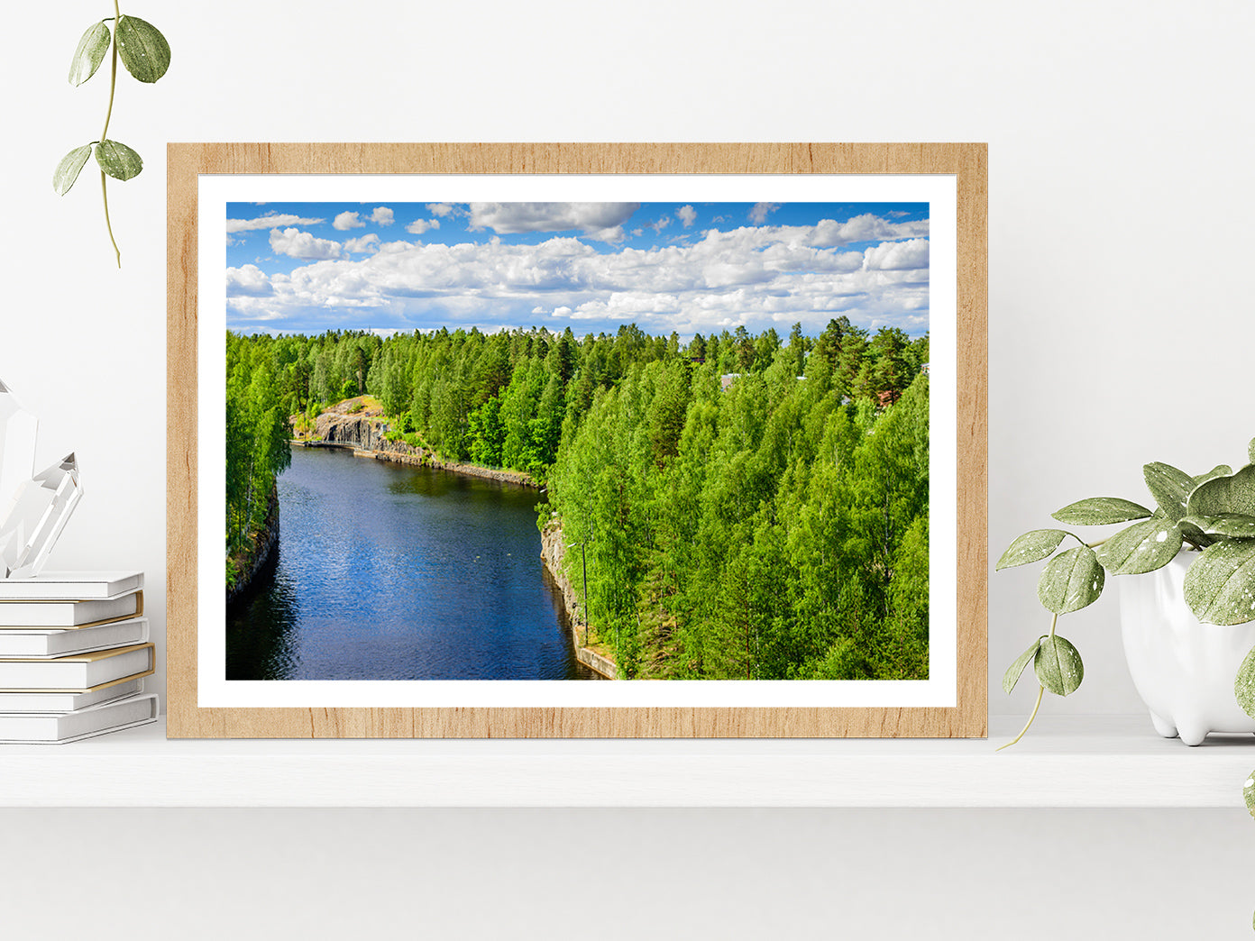 Saimaa Canal Near Lappeenranta Glass Framed Wall Art, Ready to Hang Quality Print With White Border Oak