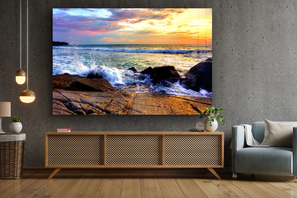 Seasplash on Rocks Sky UV Direct Aluminum Print Australian Made Quality