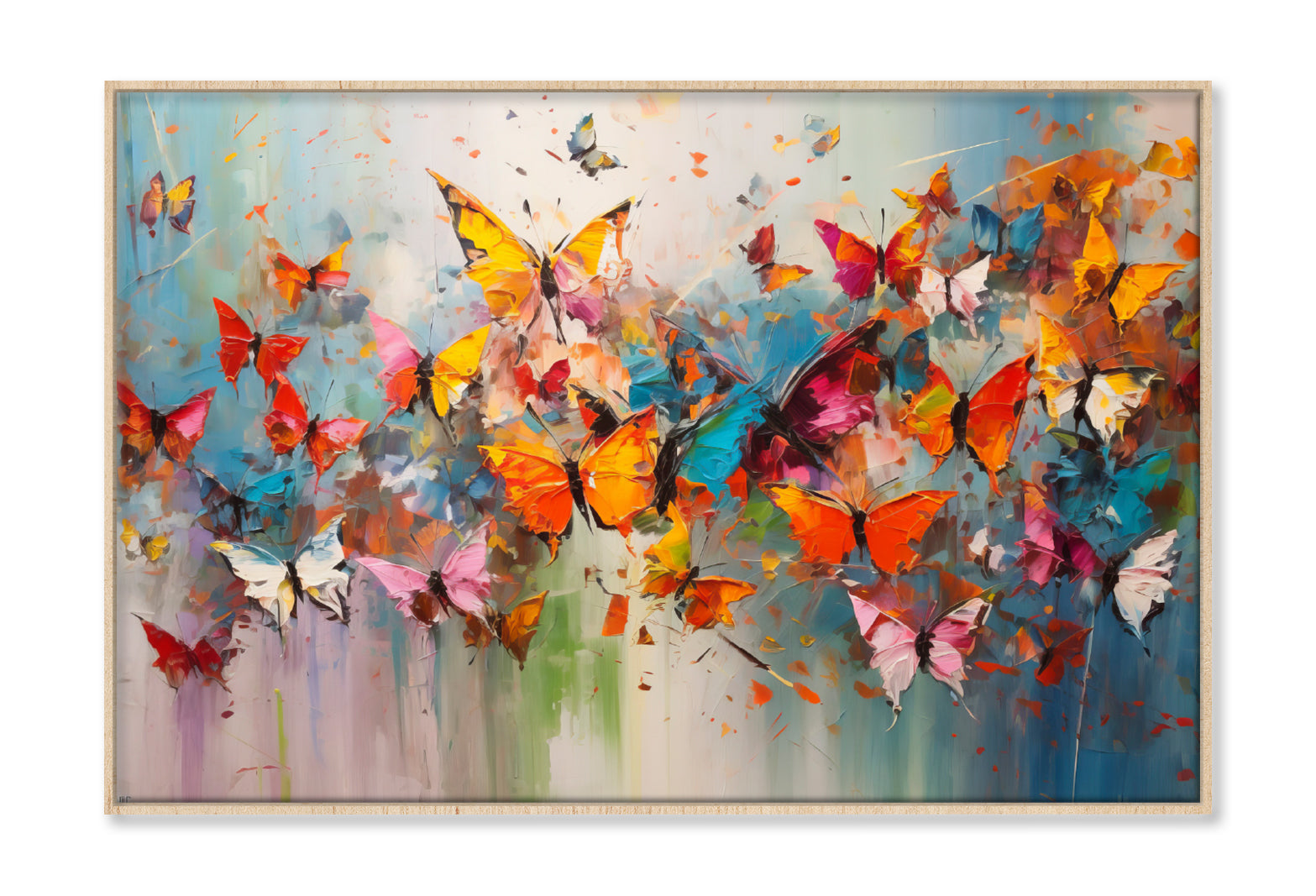 Pink Red Yellow Butterflies Abstract Oil Painting Wall Art Limited Edition High Quality Print Canvas Box Framed Natural