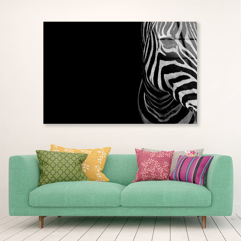 Half Face of Zebra with Black Acrylic Glass Print Tempered Glass Wall Art 100% Made in Australia Ready to Hang