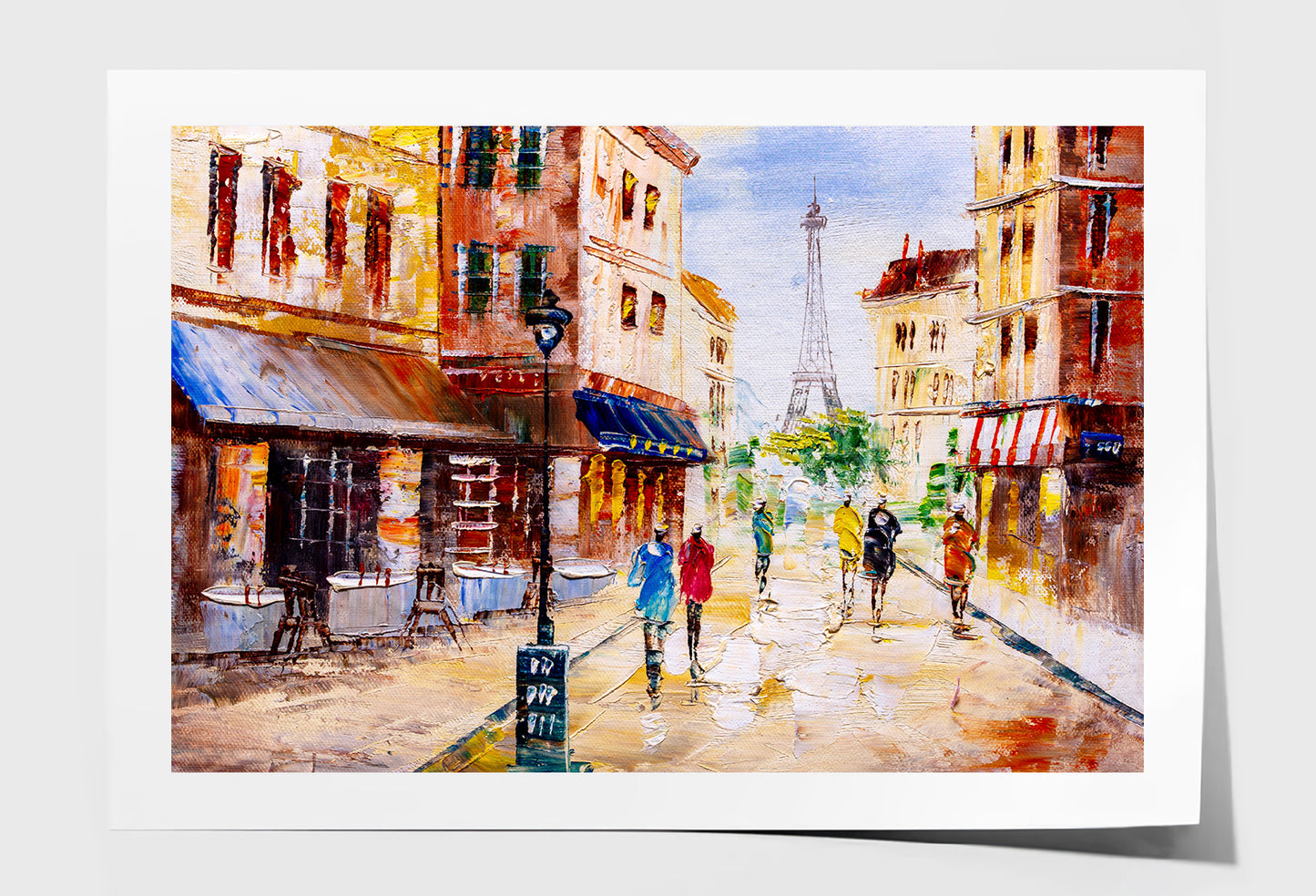 People Walking in Street & Eiffel Tower Oil Painting Wall Art Limited Edition High Quality Print Unframed Roll Canvas None