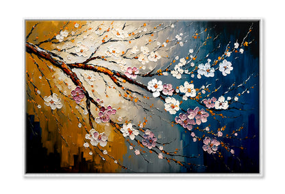 Cherry Blossom Oil Painting Limited Edition High Quality Print Canvas Box Framed White