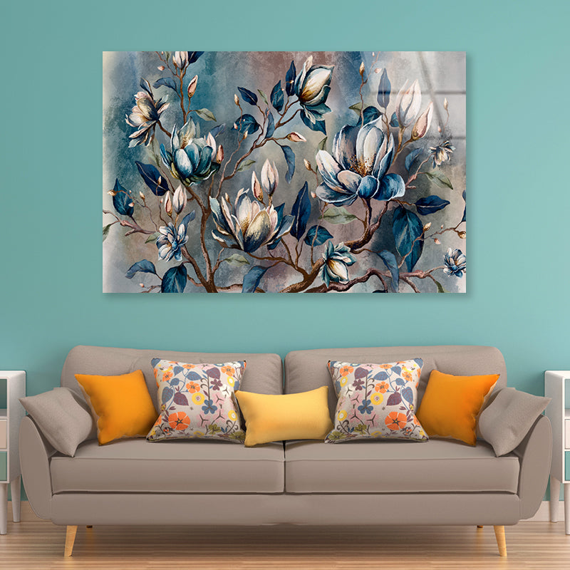 Branch of Watercolor Flowers Acrylic Glass Print Tempered Glass Wall Art 100% Made in Australia Ready to Hang