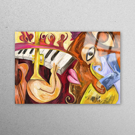 Abstract Jazz Music Painting Acrylic Glass Print Tempered Glass Wall Art 100% Made in Australia Ready to Hang