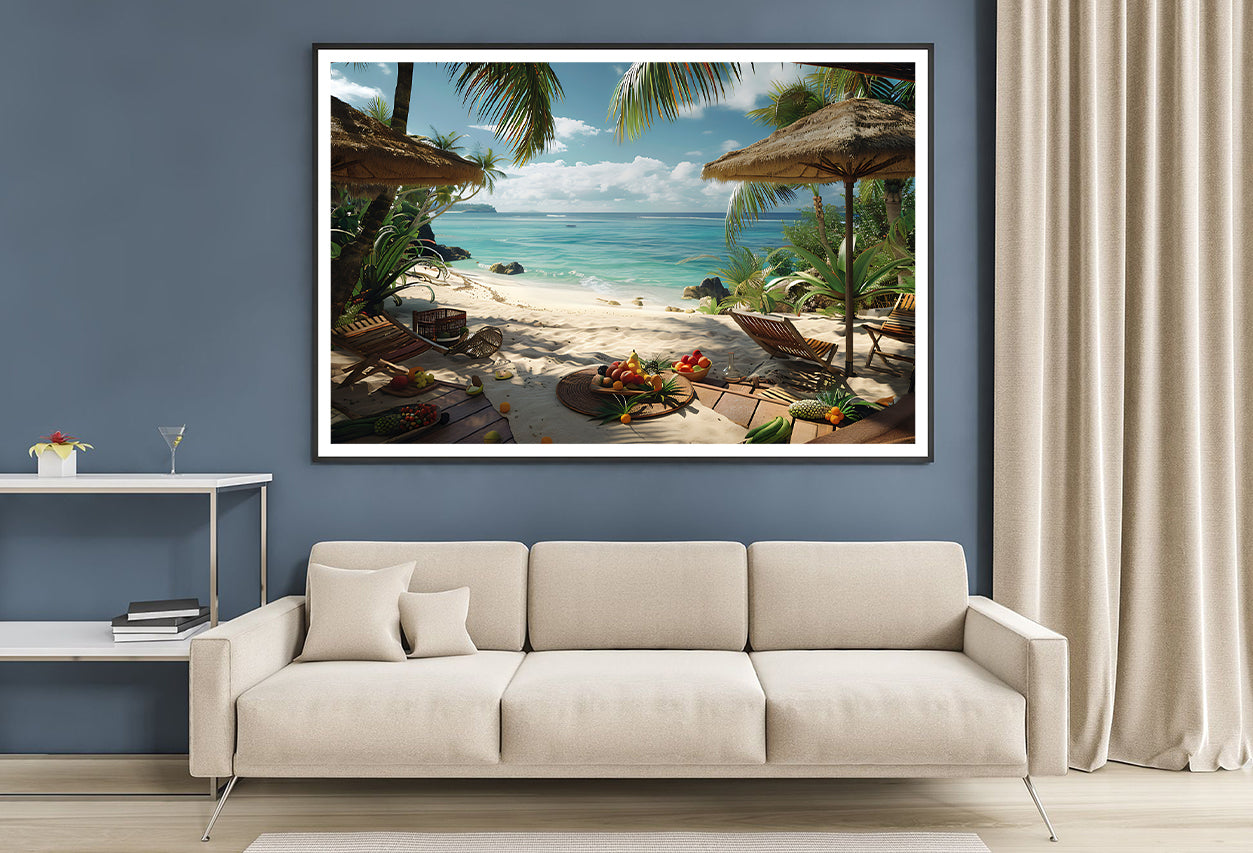 Beach with Palm Trees View Home Decor Premium Quality Poster Print Choose Your Sizes