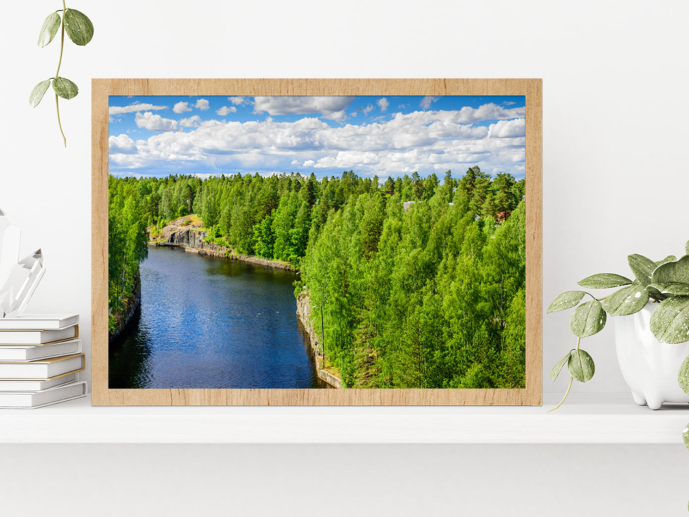 Saimaa Canal Near Lappeenranta Glass Framed Wall Art, Ready to Hang Quality Print Without White Border Oak