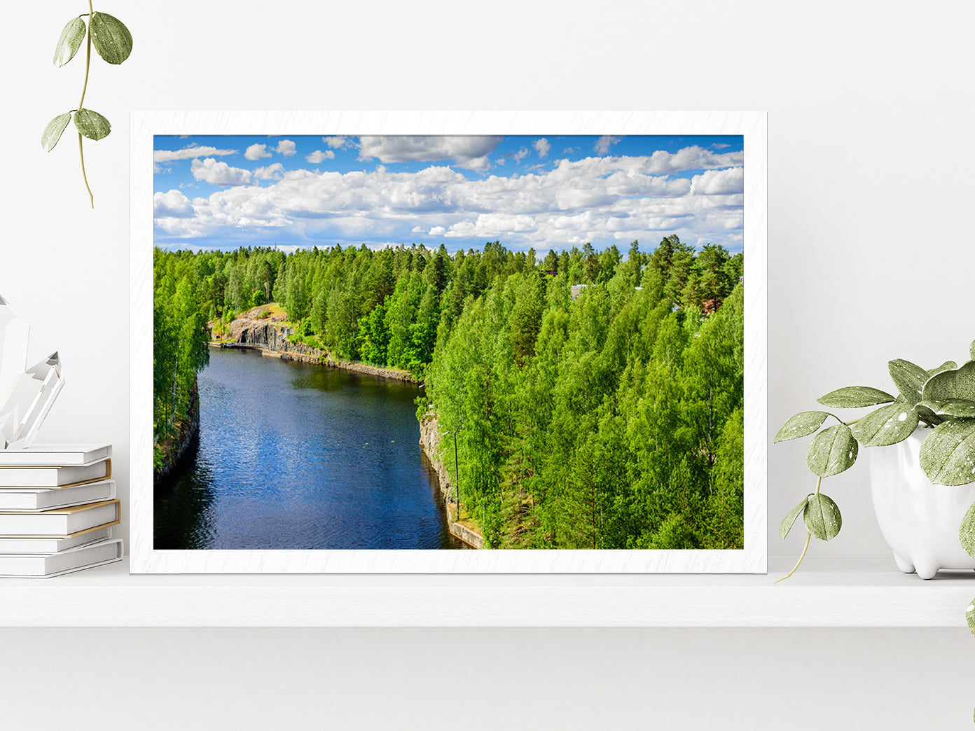 Saimaa Canal Near Lappeenranta Glass Framed Wall Art, Ready to Hang Quality Print Without White Border White