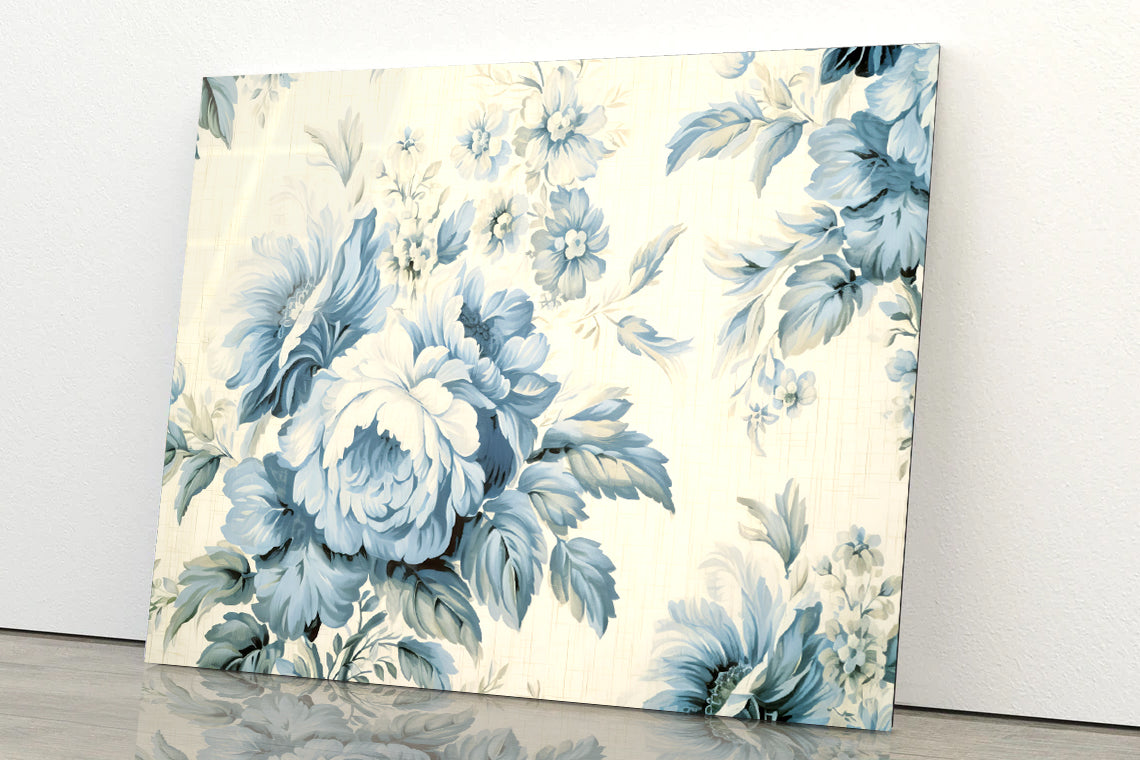 Blue Floral Vintage Wallpaper Acrylic Glass Print Tempered Glass Wall Art 100% Made in Australia Ready to Hang