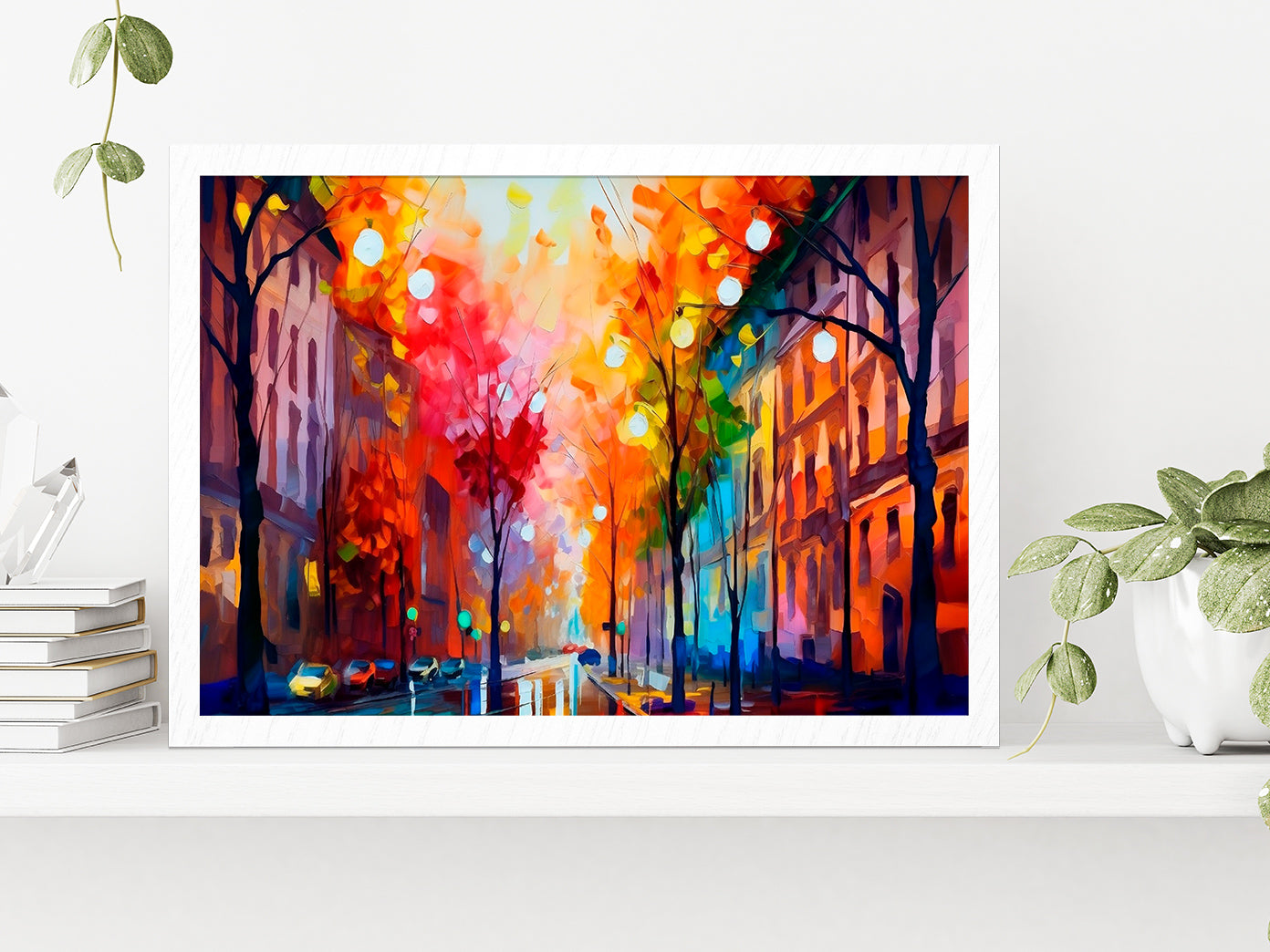 City In Autumn, Scenic Landscape With A Pleasant Trees Glass Framed Wall Art, Ready to Hang Quality Print Without White Border White