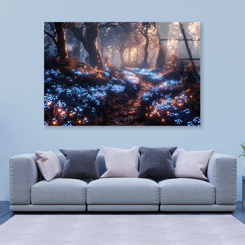 Forest with Red Leaves and Trees by Lights Acrylic Glass Print Tempered Glass Wall Art 100% Made in Australia Ready to Hang