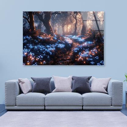 Forest with Red Leaves and Trees by Lights Acrylic Glass Print Tempered Glass Wall Art 100% Made in Australia Ready to Hang