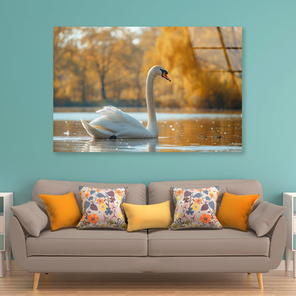 Swans on Autumn Pond View Acrylic Glass Print Tempered Glass Wall Art 100% Made in Australia Ready to Hang