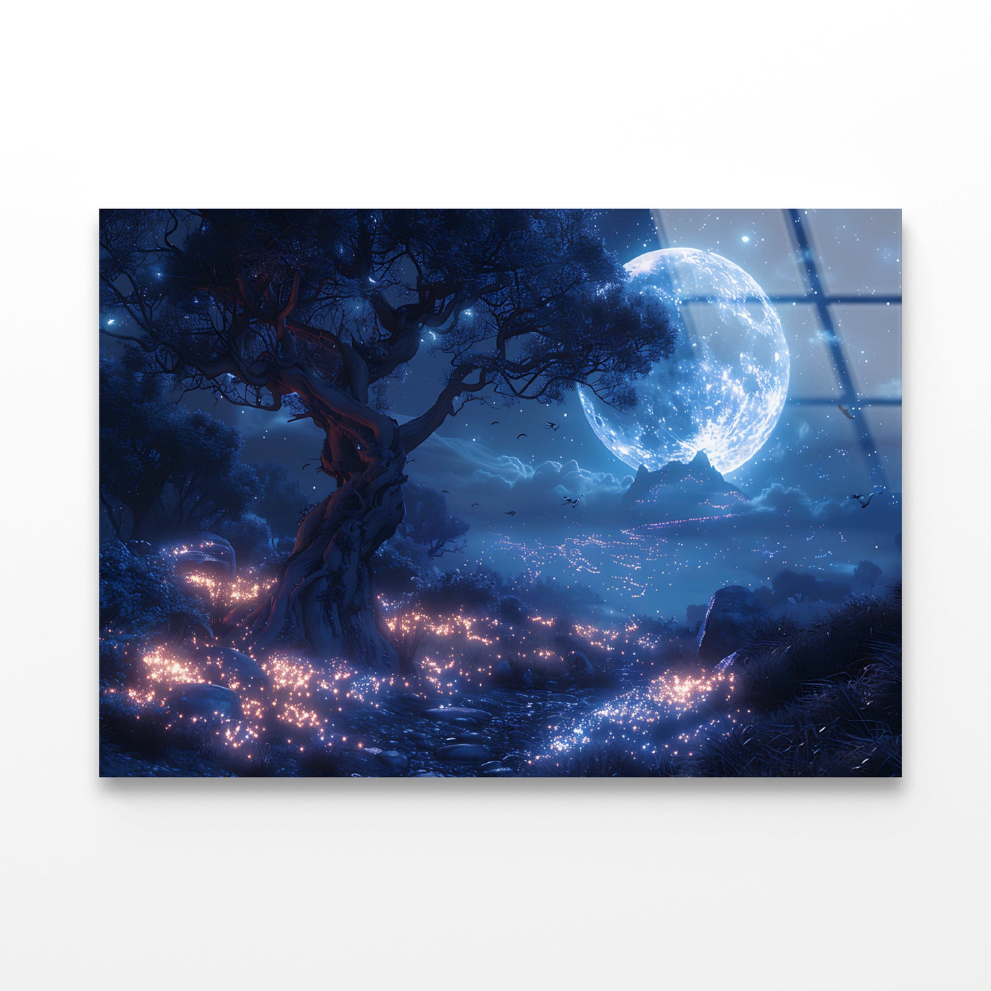 A Tree with Lights in the Background Acrylic Glass Print Tempered Glass Wall Art 100% Made in Australia Ready to Hang