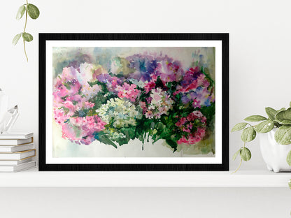 Watercolor Flowers Painting Glass Framed Wall Art, Ready to Hang Quality Print With White Border Black