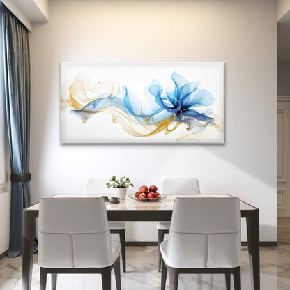 Blue Gold Fluid Silk Wave Wall Art Canvas Office Home Room Framed 120x60cm