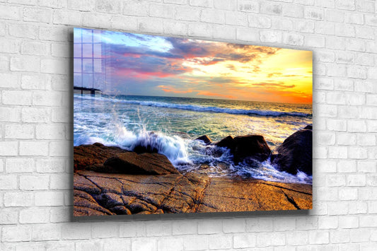 Seasplash on Rocks Sky UV Direct Aluminum Print Australian Made Quality