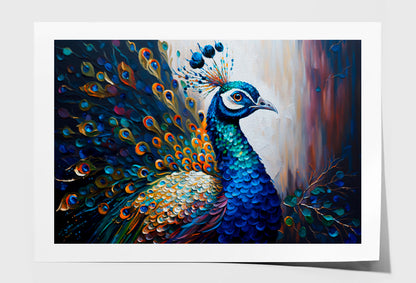 Beautiful Multicolored Peacock Oil Painting Wall Art Limited Edition High Quality Print Unframed Roll Canvas None