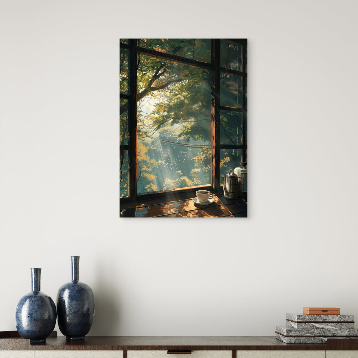 Sunlight Window Coffee Pot 60x90cm Metal Print Ready to Hang