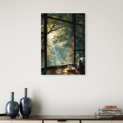 Sunlight Window Coffee Pot 60x90cm Metal Print Ready to Hang