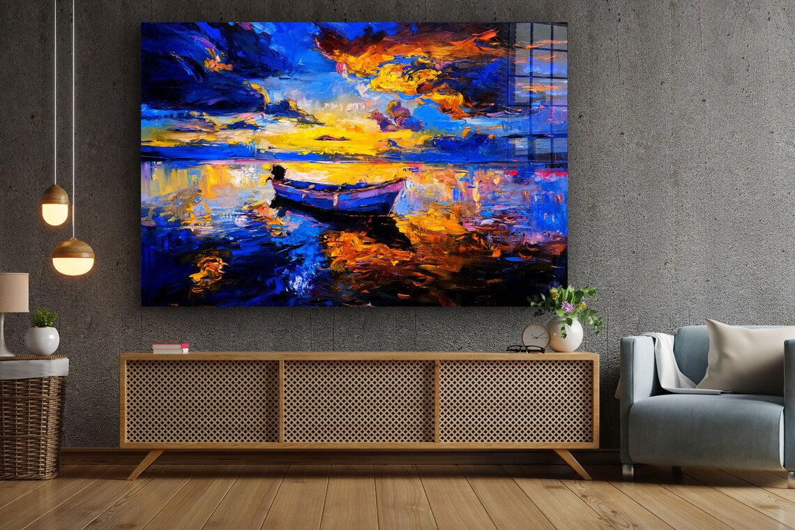 Boat Sea Oil Painting UV Direct Aluminum Print Australian Made Quality