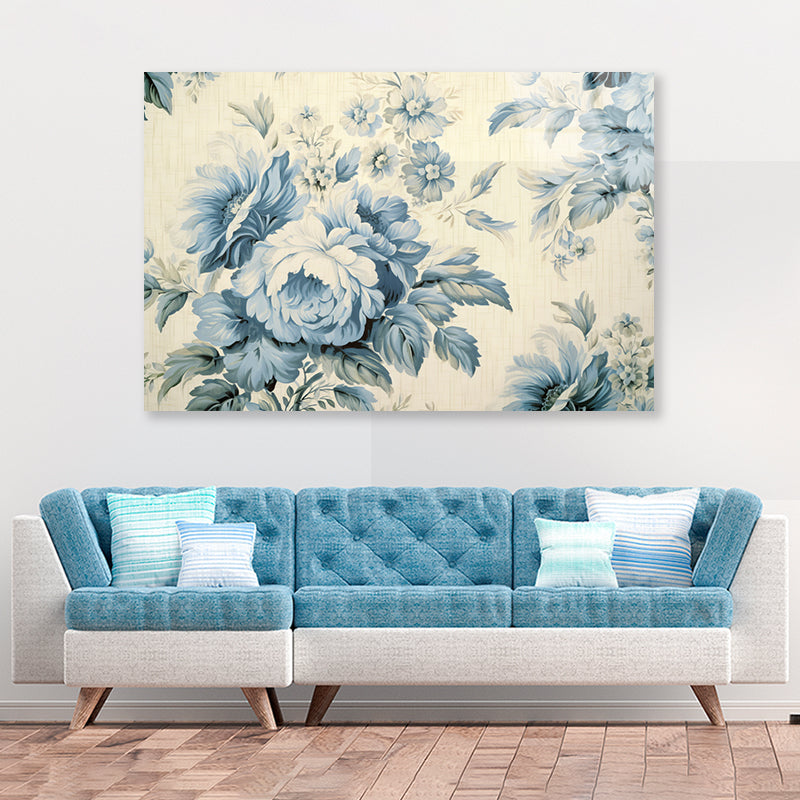 Blue Floral Vintage Wallpaper Acrylic Glass Print Tempered Glass Wall Art 100% Made in Australia Ready to Hang