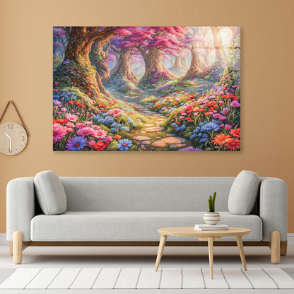 View of a Garden of Colorful Flowers Acrylic Glass Print Tempered Glass Wall Art 100% Made in Australia Ready to Hang