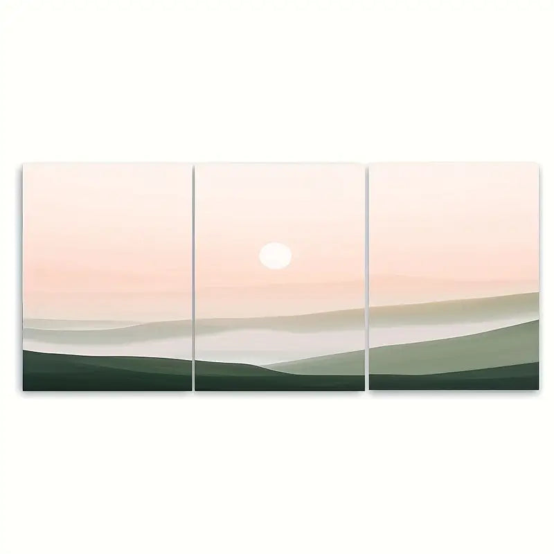 3pcs Green Misty Hills Sunrise Pink Metal Print Ready to Hang Art