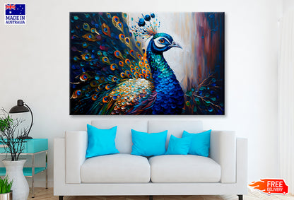 Beautiful Multicolored Peacock Oil Painting Wall Art Limited Edition High Quality Print