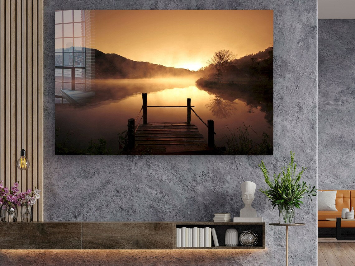 Pier on Lake Sunrise UV Direct Aluminum Print Australian Made Quality