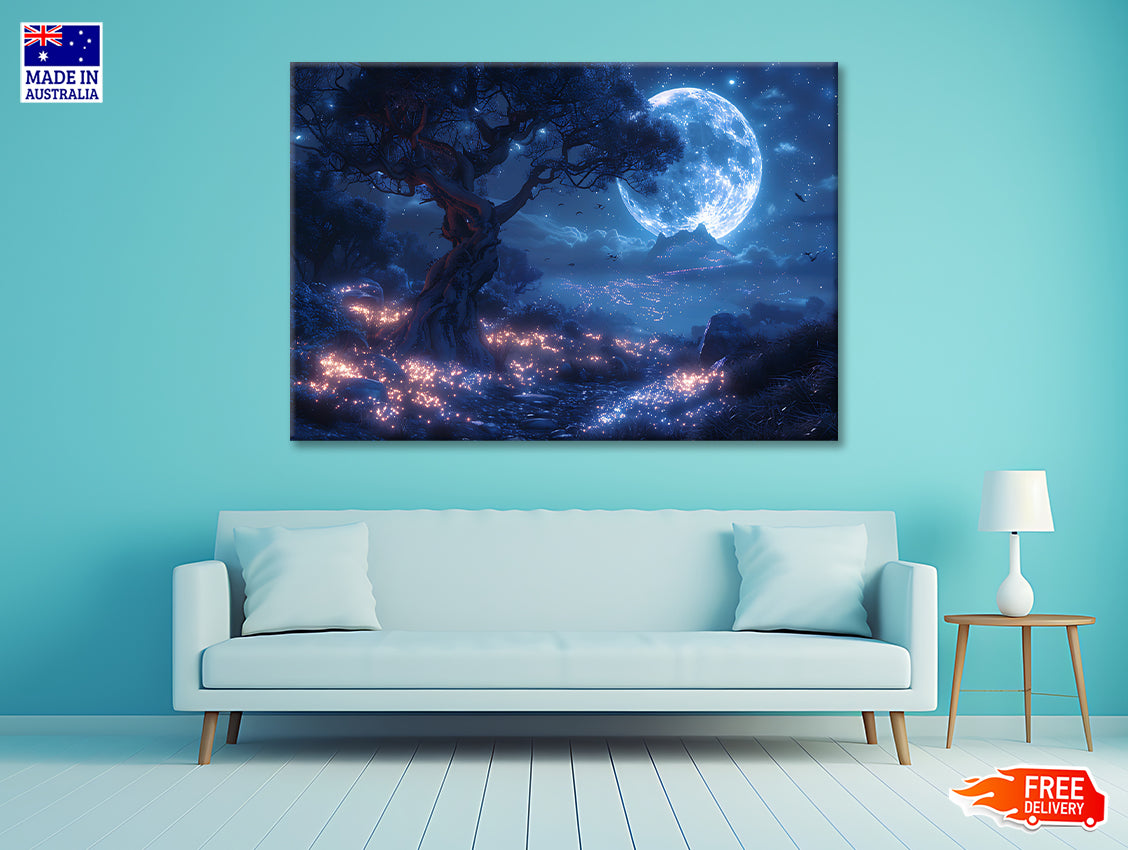 A Tree with Lights in the Background Print 100% Australian Made