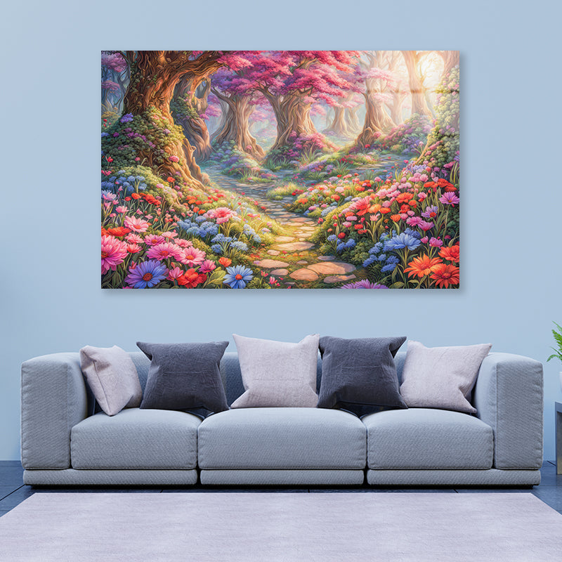 View of a Garden of Colorful Flowers Acrylic Glass Print Tempered Glass Wall Art 100% Made in Australia Ready to Hang