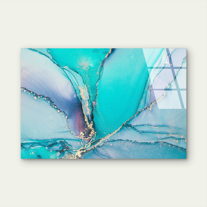 Teal Gold Fluid Vein Marble Acrylic Glass Printing Wall Art Australian Made Quality
