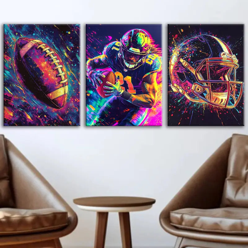 3pcs American Football Sports Poster Wall Art Set Canvas Framed 60x90cm - High Quality Print 100% Australian Made Wall Canvas Ready to Hang