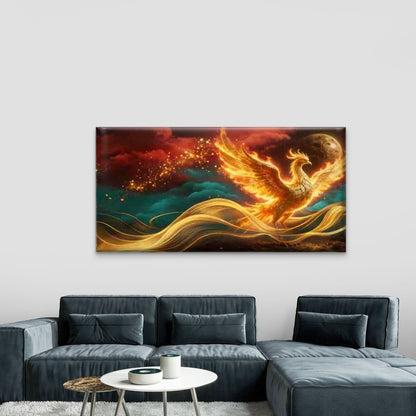 Fiery Phoenix Rising from Flame Wall Art Canvas Office Home Room Framed 120x60cm
