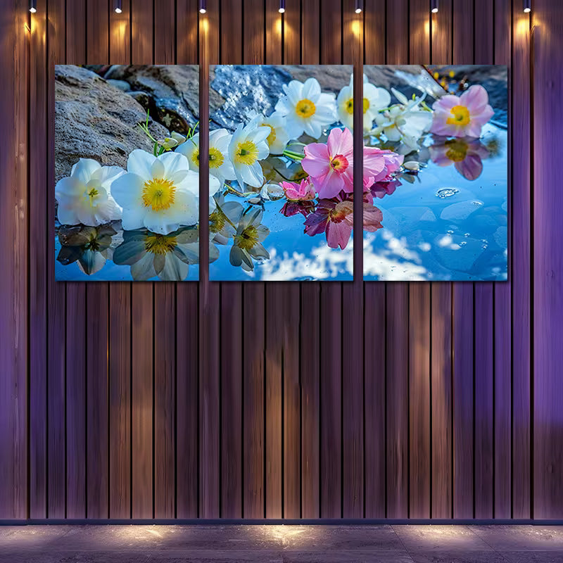 3pcs Design with Pink Blooms & White Flowers Wall Art Set Canvas Framed 40x60cm - High Quality Print 100% Australian Made Wall Canvas Ready to Hang