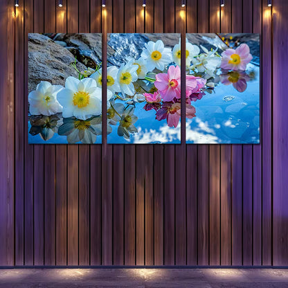3pcs Design with Pink Blooms & White Flowers Wall Art Set Canvas Framed 40x60cm - High Quality Print 100% Australian Made Wall Canvas Ready to Hang