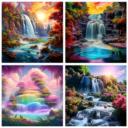 4pcs Landscape Waterfall Wall Art Canvas Framed