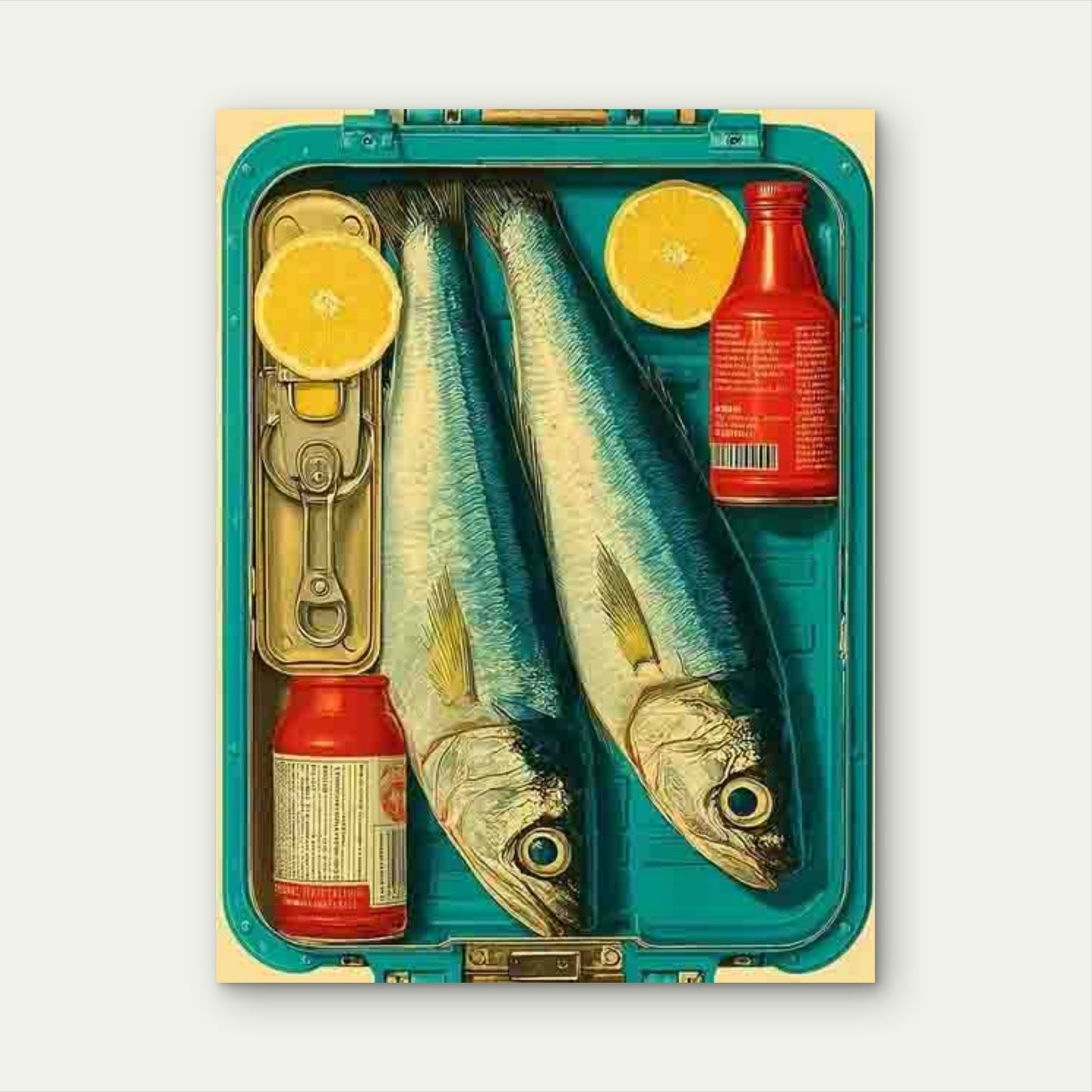 Tinned Sardines Navy Blue Vintage Style Metal Print Ready to Hang