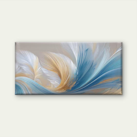 Golden & Blue Feather Abstract Wall Art Canvas Office Home Room Framed 120x60cm
