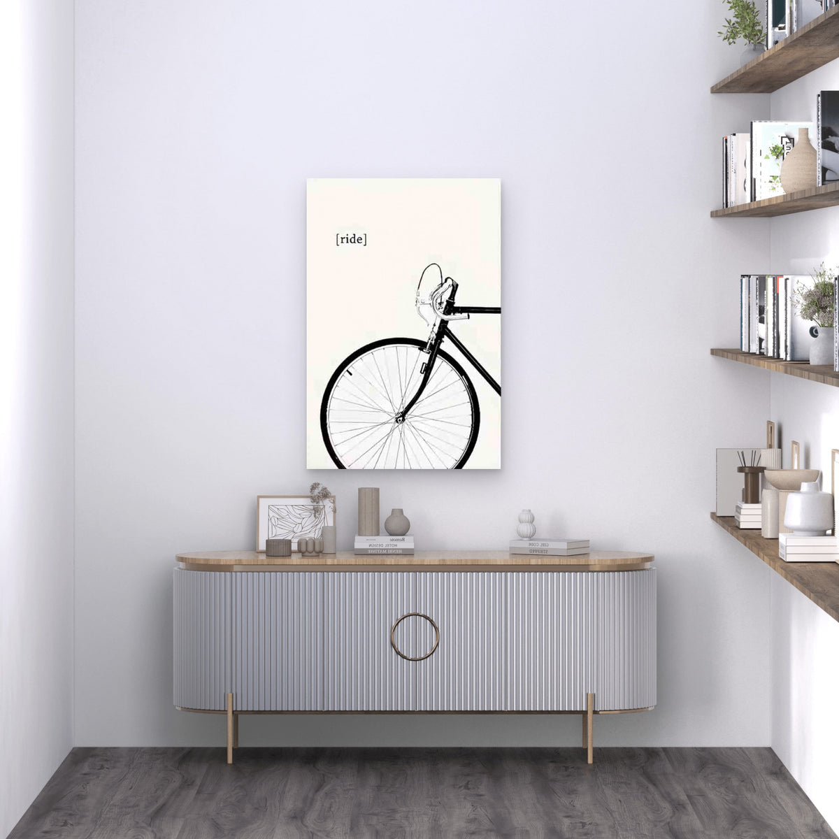 Bicycle With RIDE Text Metal Print Ready to Hang